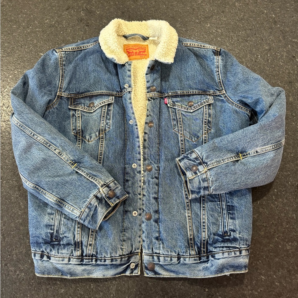 Levi Mens Sherpa Lined Jean Jacket Large